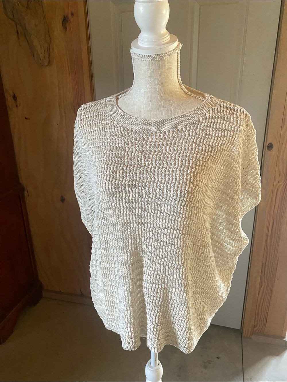 Max Studio Cream Open-Knit Scoop Neck Sweater